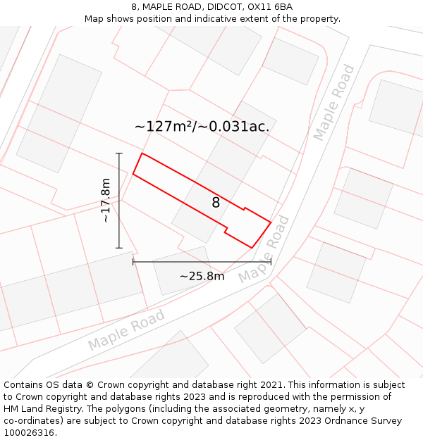 8, MAPLE ROAD, DIDCOT, OX11 6BA: Plot and title map
