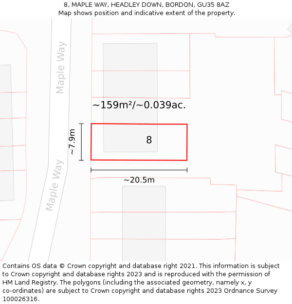 8, MAPLE WAY, HEADLEY DOWN, BORDON, GU35 8AZ: Plot and title map