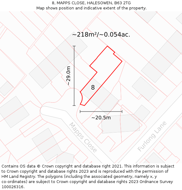 8, MAPPS CLOSE, HALESOWEN, B63 2TG: Plot and title map