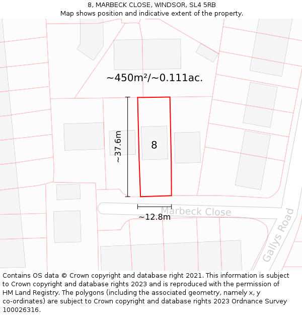 8, MARBECK CLOSE, WINDSOR, SL4 5RB: Plot and title map