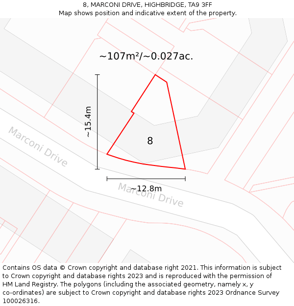 8, MARCONI DRIVE, HIGHBRIDGE, TA9 3FF: Plot and title map