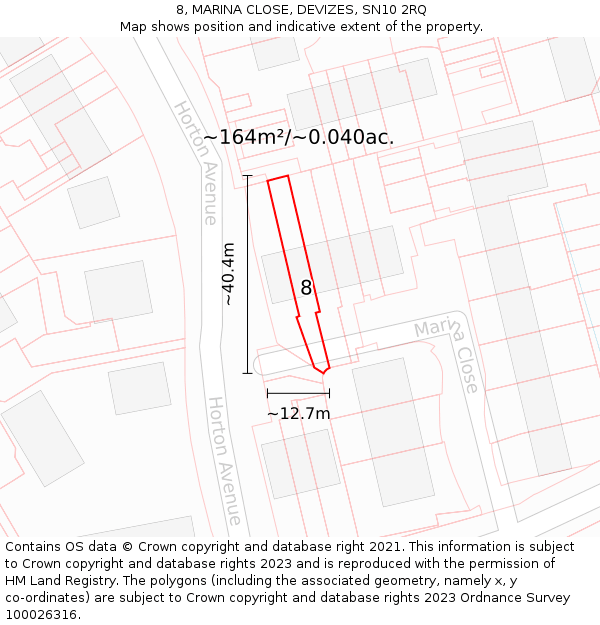 8, MARINA CLOSE, DEVIZES, SN10 2RQ: Plot and title map