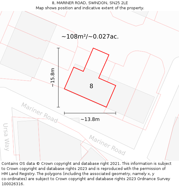8, MARINER ROAD, SWINDON, SN25 2LE: Plot and title map