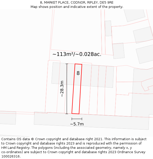 8, MARKET PLACE, CODNOR, RIPLEY, DE5 9RE: Plot and title map