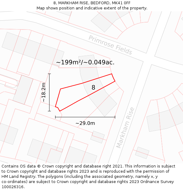 8, MARKHAM RISE, BEDFORD, MK41 0FF: Plot and title map