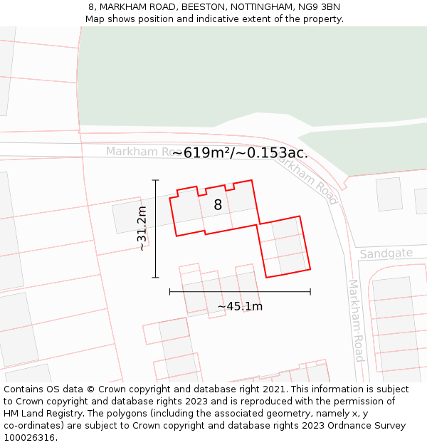 8, MARKHAM ROAD, BEESTON, NOTTINGHAM, NG9 3BN: Plot and title map