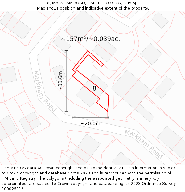 8, MARKHAM ROAD, CAPEL, DORKING, RH5 5JT: Plot and title map