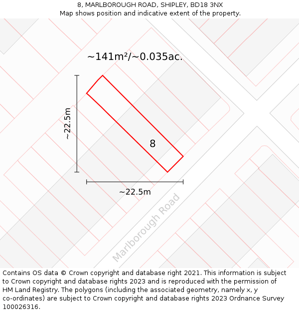 8, MARLBOROUGH ROAD, SHIPLEY, BD18 3NX: Plot and title map