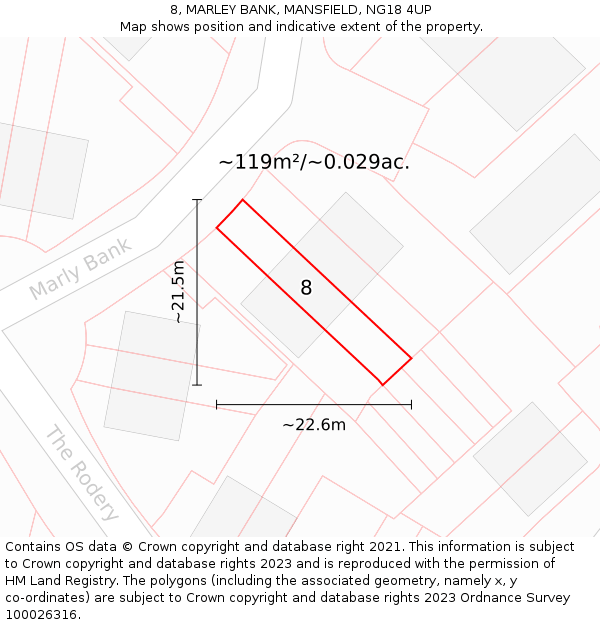 8, MARLEY BANK, MANSFIELD, NG18 4UP: Plot and title map