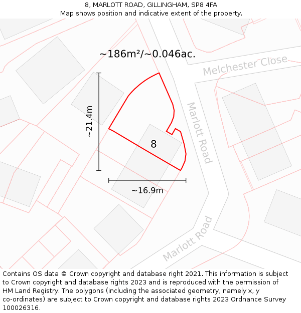 8, MARLOTT ROAD, GILLINGHAM, SP8 4FA: Plot and title map