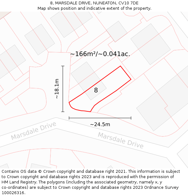8, MARSDALE DRIVE, NUNEATON, CV10 7DE: Plot and title map