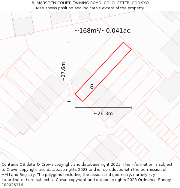 8, MARSDEN COURT, TWINING ROAD, COLCHESTER, CO3 9XQ: Plot and title map