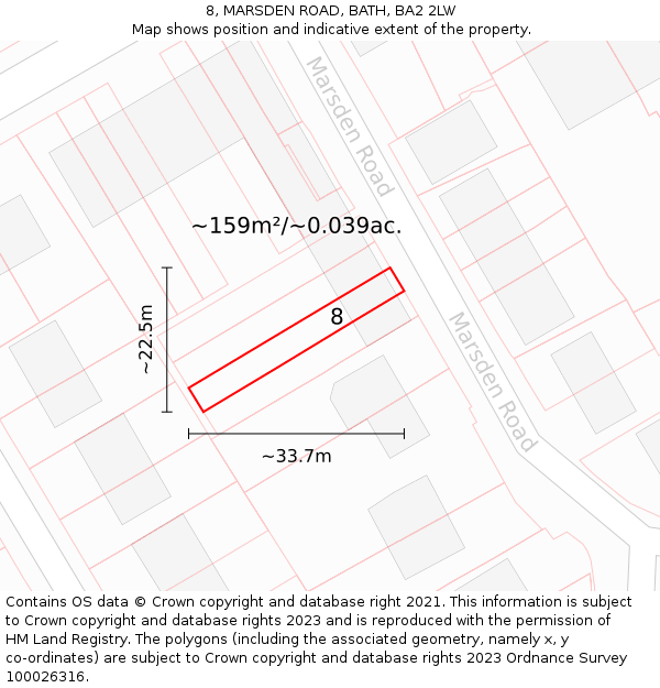8, MARSDEN ROAD, BATH, BA2 2LW: Plot and title map