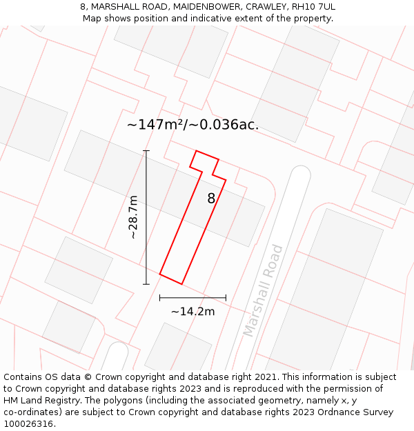 8, MARSHALL ROAD, MAIDENBOWER, CRAWLEY, RH10 7UL: Plot and title map