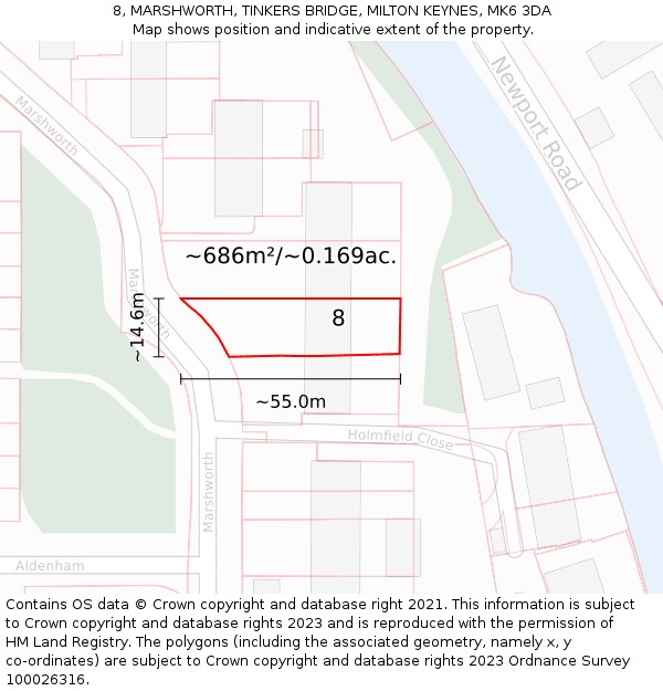 8, MARSHWORTH, TINKERS BRIDGE, MILTON KEYNES, MK6 3DA: Plot and title map