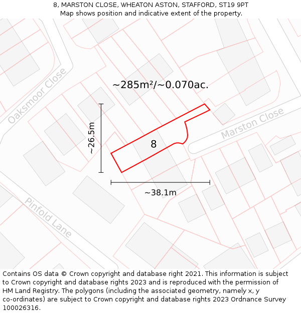 8, MARSTON CLOSE, WHEATON ASTON, STAFFORD, ST19 9PT: Plot and title map