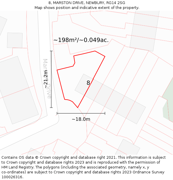 8, MARSTON DRIVE, NEWBURY, RG14 2SG: Plot and title map