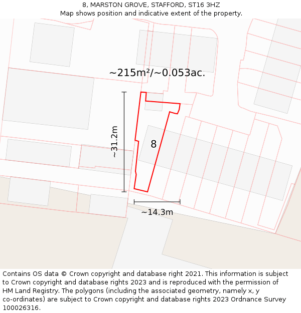8, MARSTON GROVE, STAFFORD, ST16 3HZ: Plot and title map