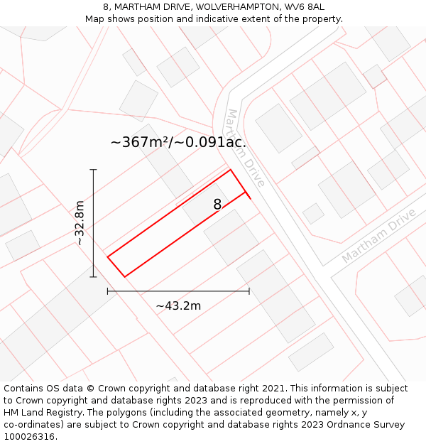 8, MARTHAM DRIVE, WOLVERHAMPTON, WV6 8AL: Plot and title map