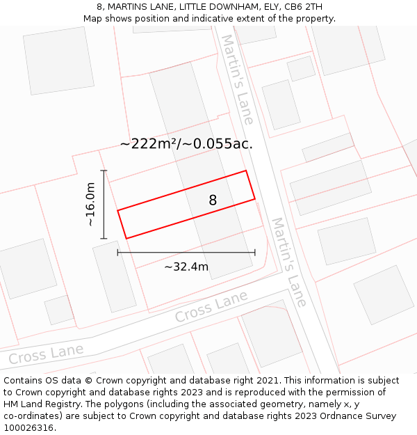 8, MARTINS LANE, LITTLE DOWNHAM, ELY, CB6 2TH: Plot and title map