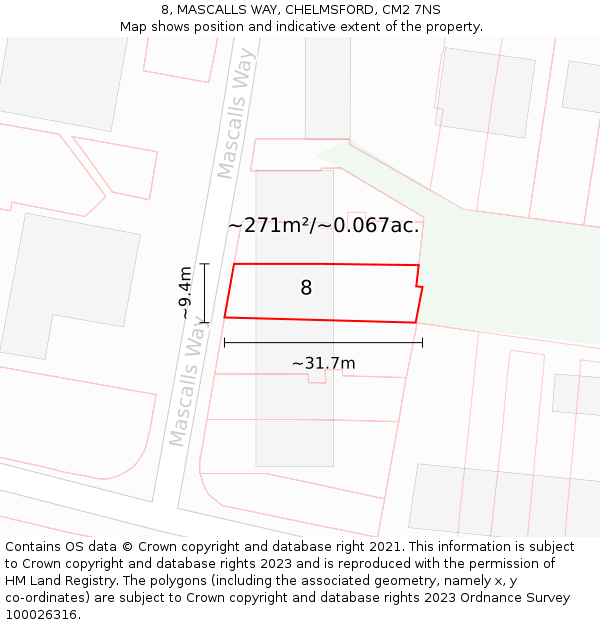 8, MASCALLS WAY, CHELMSFORD, CM2 7NS: Plot and title map