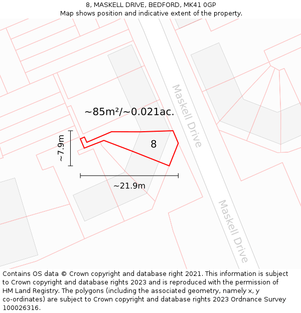 8, MASKELL DRIVE, BEDFORD, MK41 0GP: Plot and title map