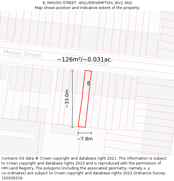8, MASON STREET, WOLVERHAMPTON, WV2 3AG: Plot and title map