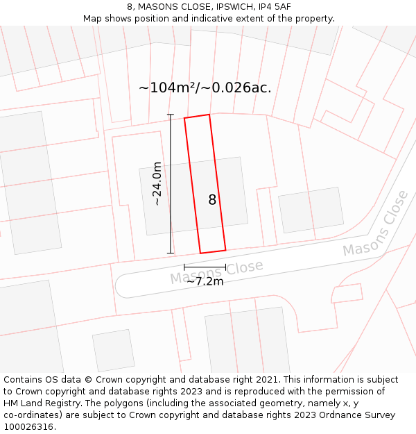 8, MASONS CLOSE, IPSWICH, IP4 5AF: Plot and title map