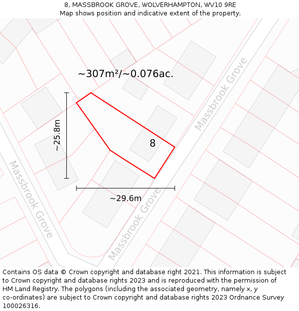 8, MASSBROOK GROVE, WOLVERHAMPTON, WV10 9RE: Plot and title map