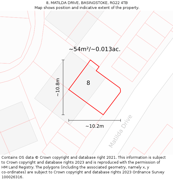 8, MATILDA DRIVE, BASINGSTOKE, RG22 4TB: Plot and title map