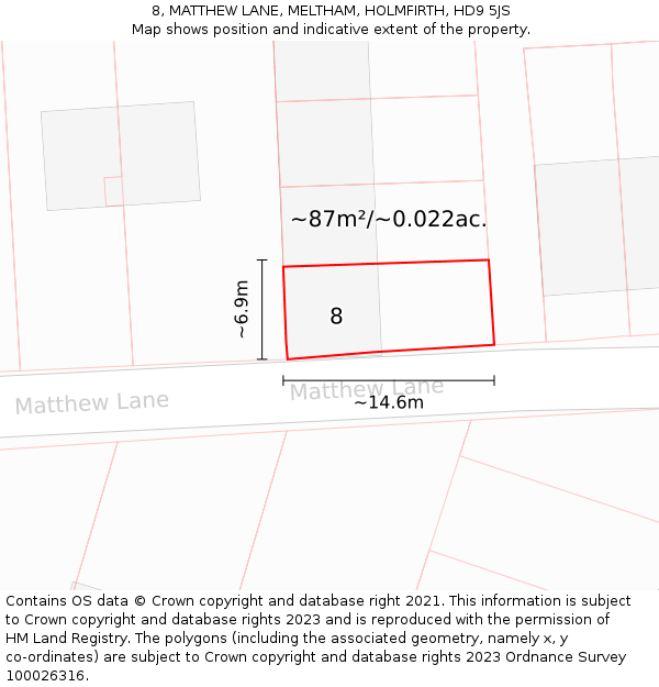 8, MATTHEW LANE, MELTHAM, HOLMFIRTH, HD9 5JS: Plot and title map