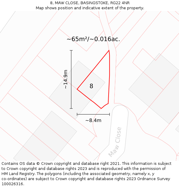 8, MAW CLOSE, BASINGSTOKE, RG22 4NR: Plot and title map