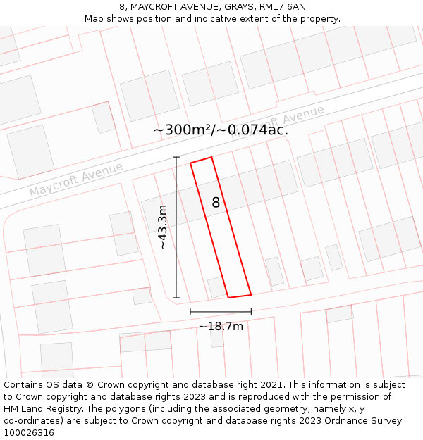 8, MAYCROFT AVENUE, GRAYS, RM17 6AN: Plot and title map