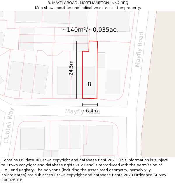 8, MAYFLY ROAD, NORTHAMPTON, NN4 9EQ: Plot and title map