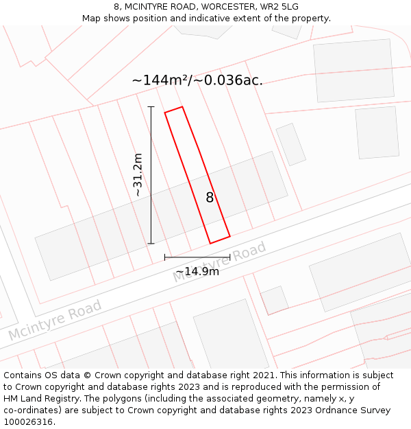 8, MCINTYRE ROAD, WORCESTER, WR2 5LG: Plot and title map