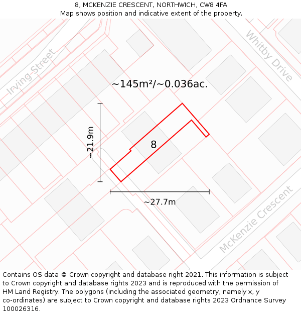 8, MCKENZIE CRESCENT, NORTHWICH, CW8 4FA: Plot and title map