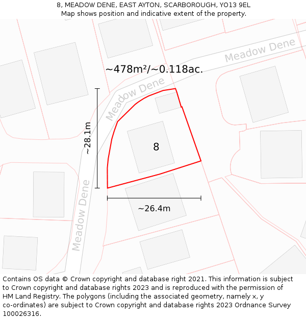 8, MEADOW DENE, EAST AYTON, SCARBOROUGH, YO13 9EL: Plot and title map