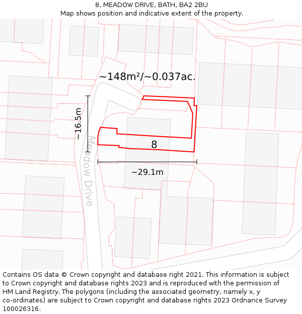 8, MEADOW DRIVE, BATH, BA2 2BU: Plot and title map