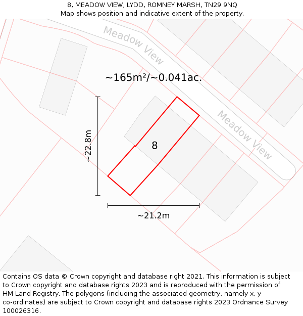 8, MEADOW VIEW, LYDD, ROMNEY MARSH, TN29 9NQ: Plot and title map