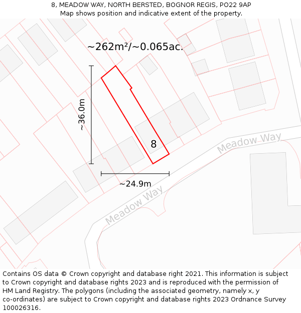 8, MEADOW WAY, NORTH BERSTED, BOGNOR REGIS, PO22 9AP: Plot and title map