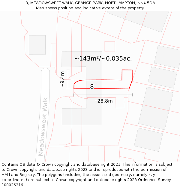 8, MEADOWSWEET WALK, GRANGE PARK, NORTHAMPTON, NN4 5DA: Plot and title map