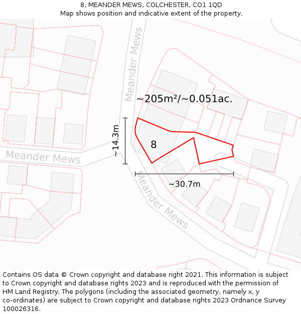 8, MEANDER MEWS, COLCHESTER, CO1 1QD: Plot and title map