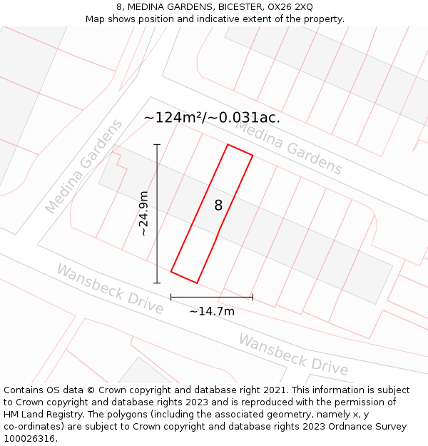 8, MEDINA GARDENS, BICESTER, OX26 2XQ: Plot and title map