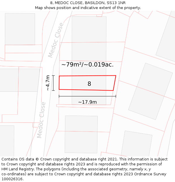 8, MEDOC CLOSE, BASILDON, SS13 1NR: Plot and title map