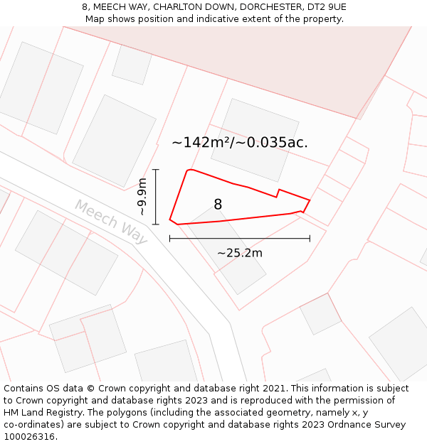 8, MEECH WAY, CHARLTON DOWN, DORCHESTER, DT2 9UE: Plot and title map