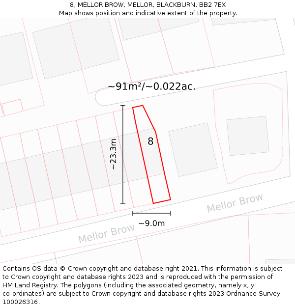 8, MELLOR BROW, MELLOR, BLACKBURN, BB2 7EX: Plot and title map
