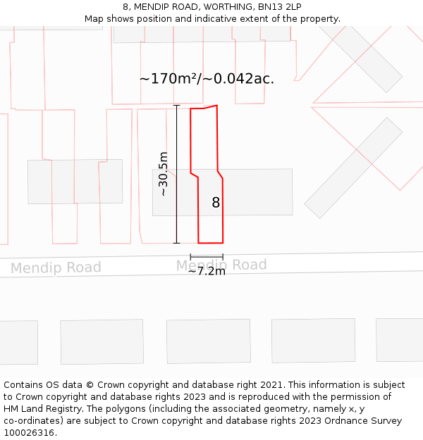 8, MENDIP ROAD, WORTHING, BN13 2LP: Plot and title map