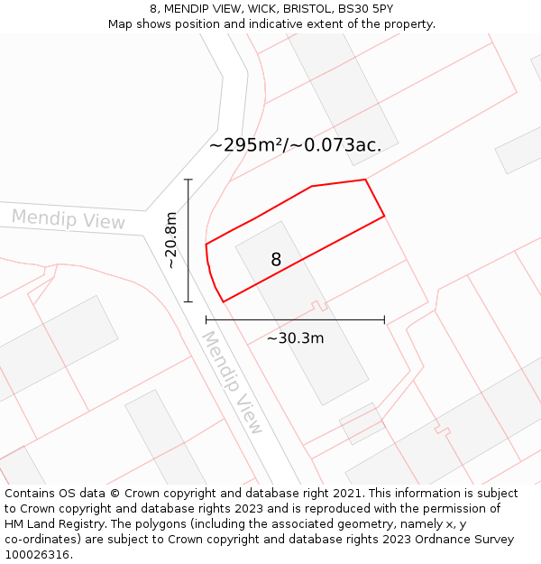 8, MENDIP VIEW, WICK, BRISTOL, BS30 5PY: Plot and title map