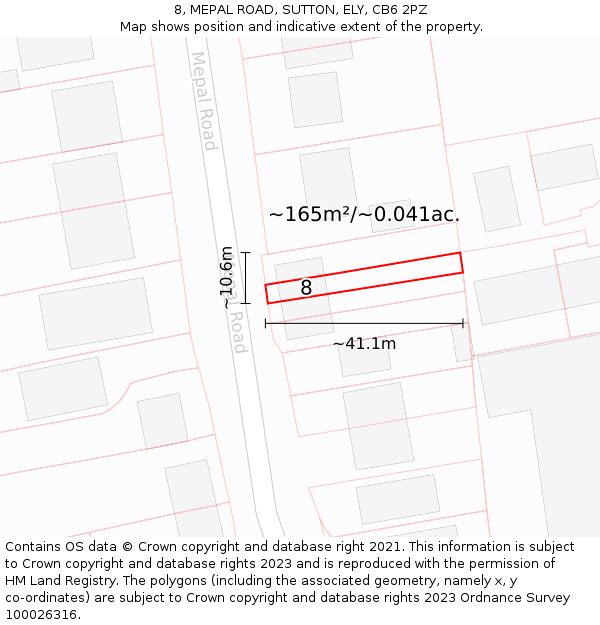 8, MEPAL ROAD, SUTTON, ELY, CB6 2PZ: Plot and title map
