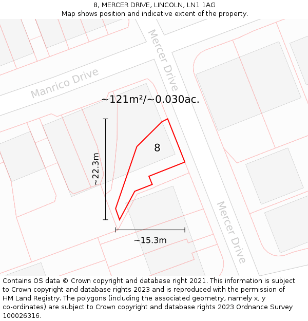 8, MERCER DRIVE, LINCOLN, LN1 1AG: Plot and title map
